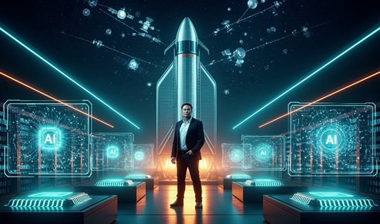 Elon Musk voor een raket