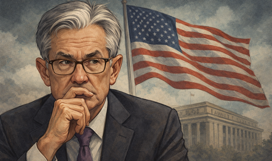 powell met amerikaanse vlag op de achtergrond