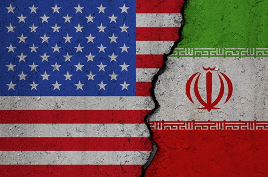 Amerikaanse en iraanse vlag