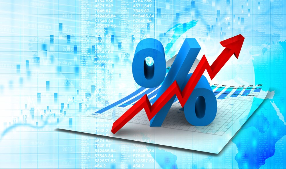 Procent teken met een pijl omhoog er doorheen